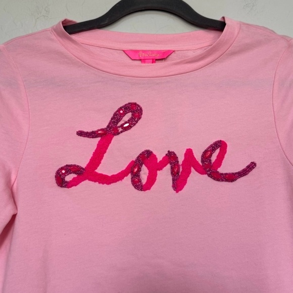 Lilly Pulitzer ‘LOVE’ Pink Beaded Sweatshirt XL NWT - Picture 6 of 12